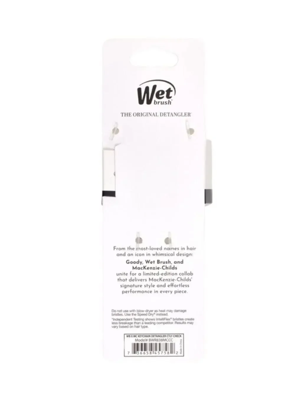 Wet brush x Mackenzie-Childs Keychain Detangler Brush White Black Courtly Check